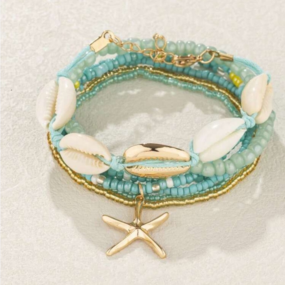 Gold and White Layered Bracelet with Starfish Charm